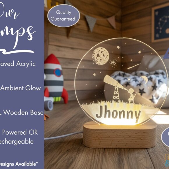 Custom Star Telescope LED Sign | Personalized Bedroom Cloud Light for Boys - Picture 3 of 8